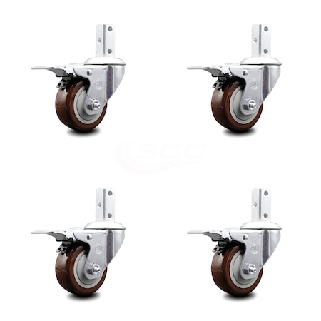 Service Caster 3.5 Inch Maroon Poly Swivel 3/4 Inch Square Stem Caster Set Total Lock Brake SCC SCC-SQTTL20S3514-PPUB-MRN-34-4